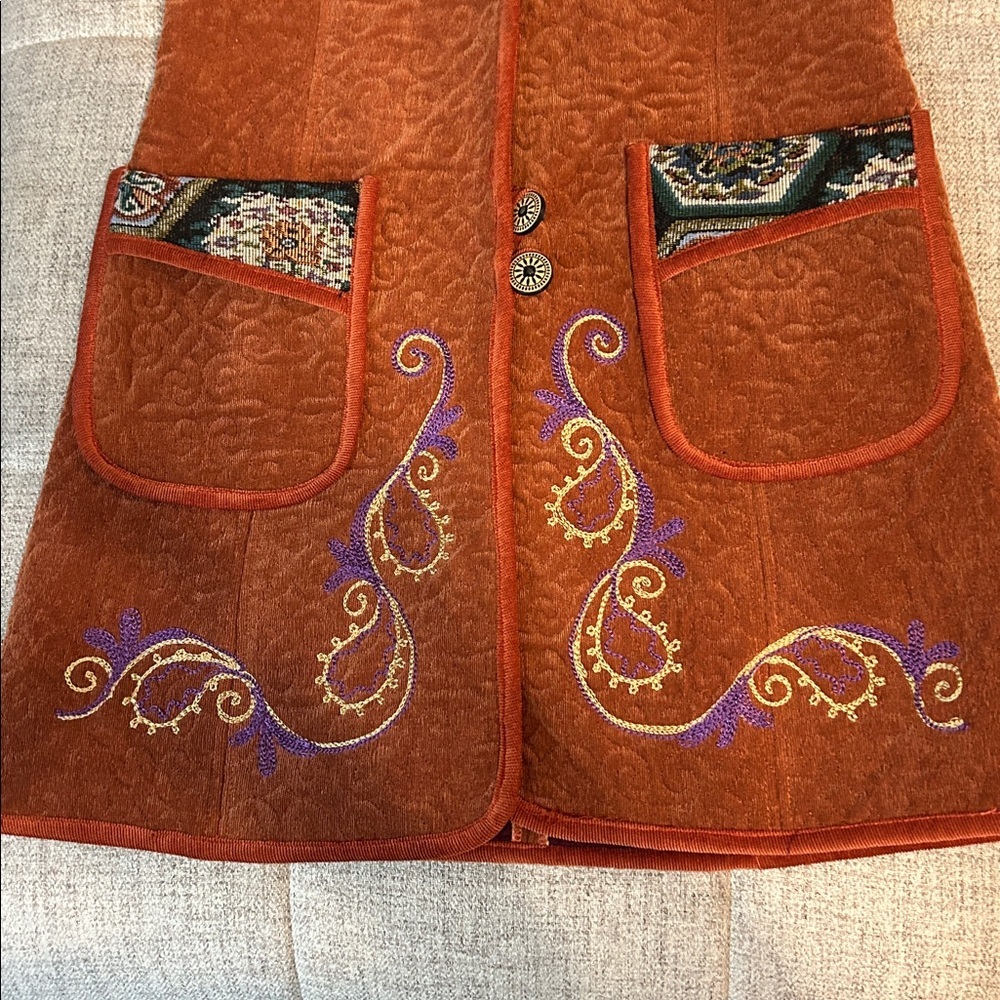HANDMADE GUATEMALAN EMBROIDERED PAISLY  CORDUROY QUILTED DRESS JACKET SZ 4 - Picture 2 of 12